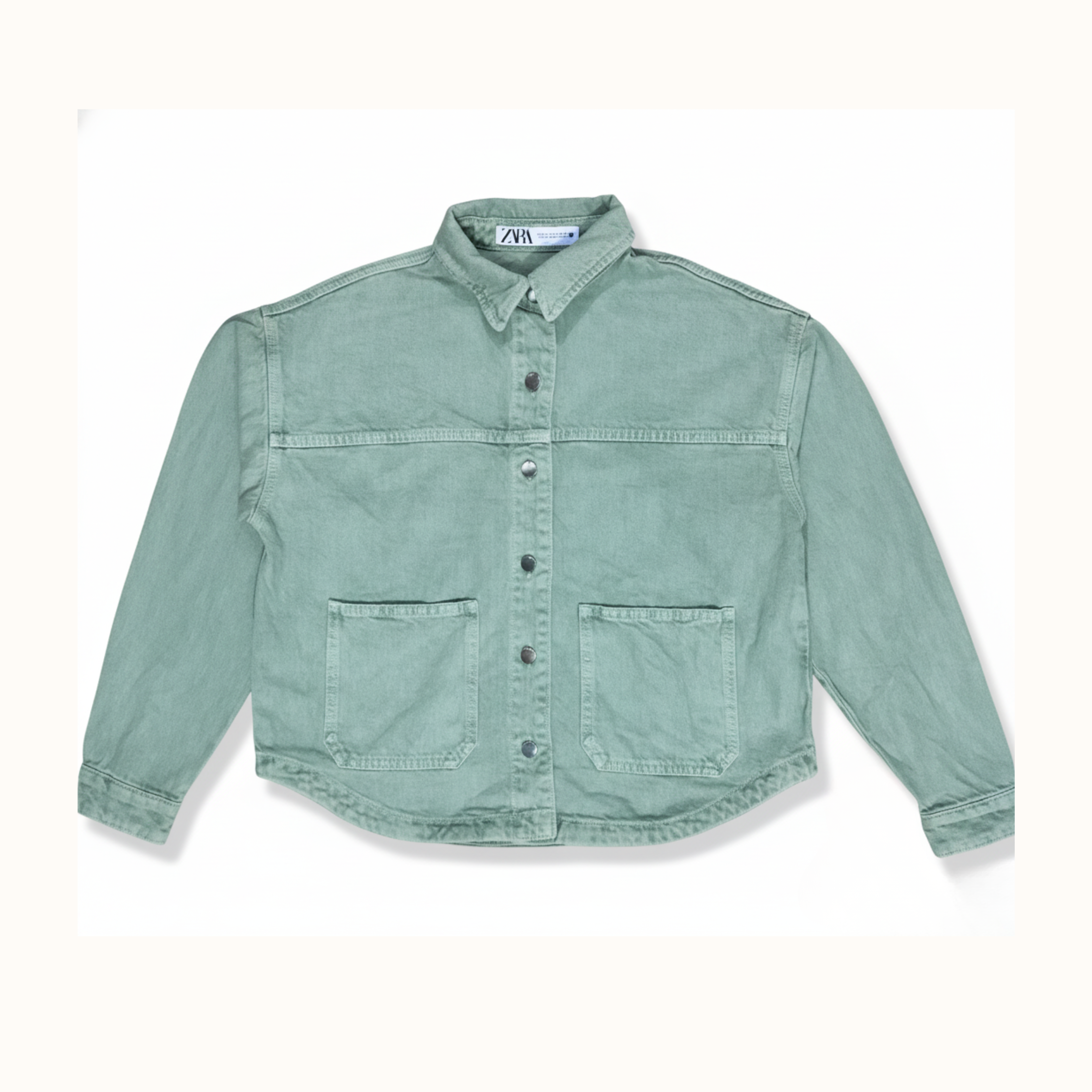 Faded Sage Green Cropped Denim Jacket