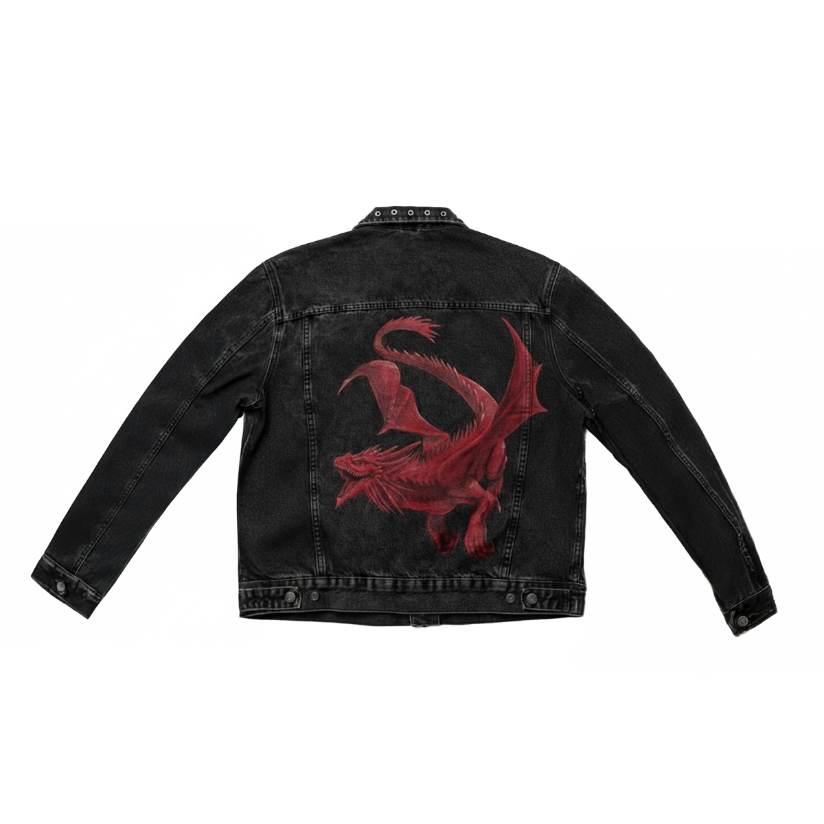 Hand Painted Red Dragon Denim Jacket