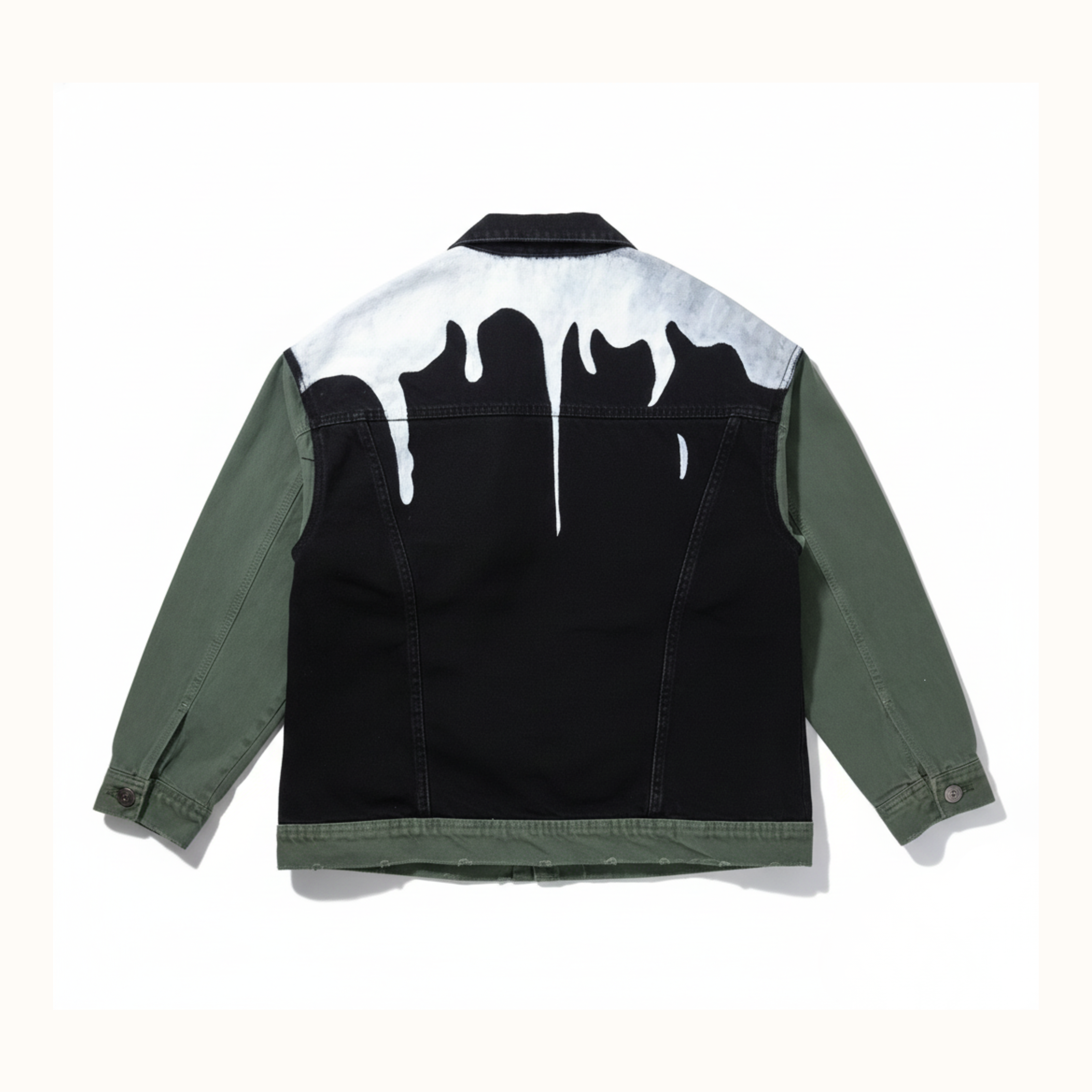 Olive & Black Drip Denim Jacket