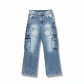 Men's Vintage Washed Blue Baggy Cargo Jeans