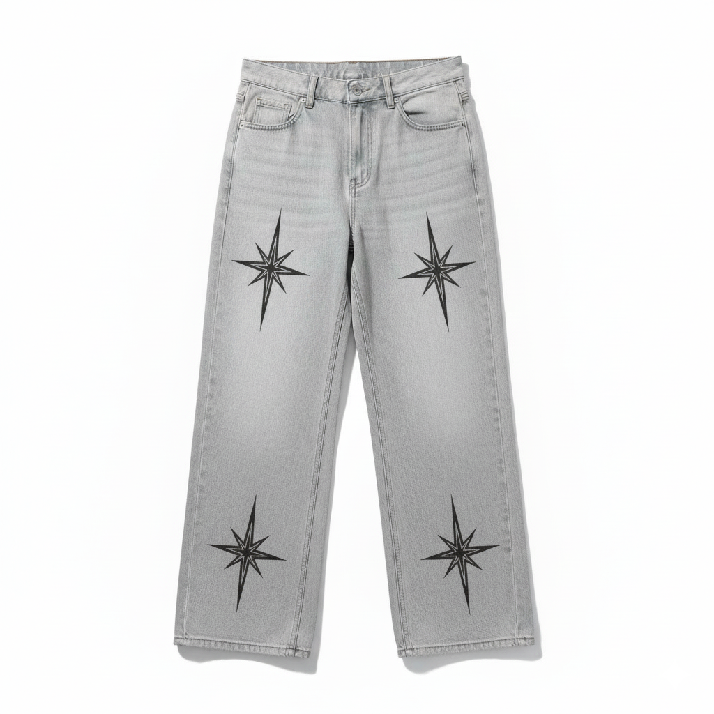 Washed Grey Denim with Compass Star