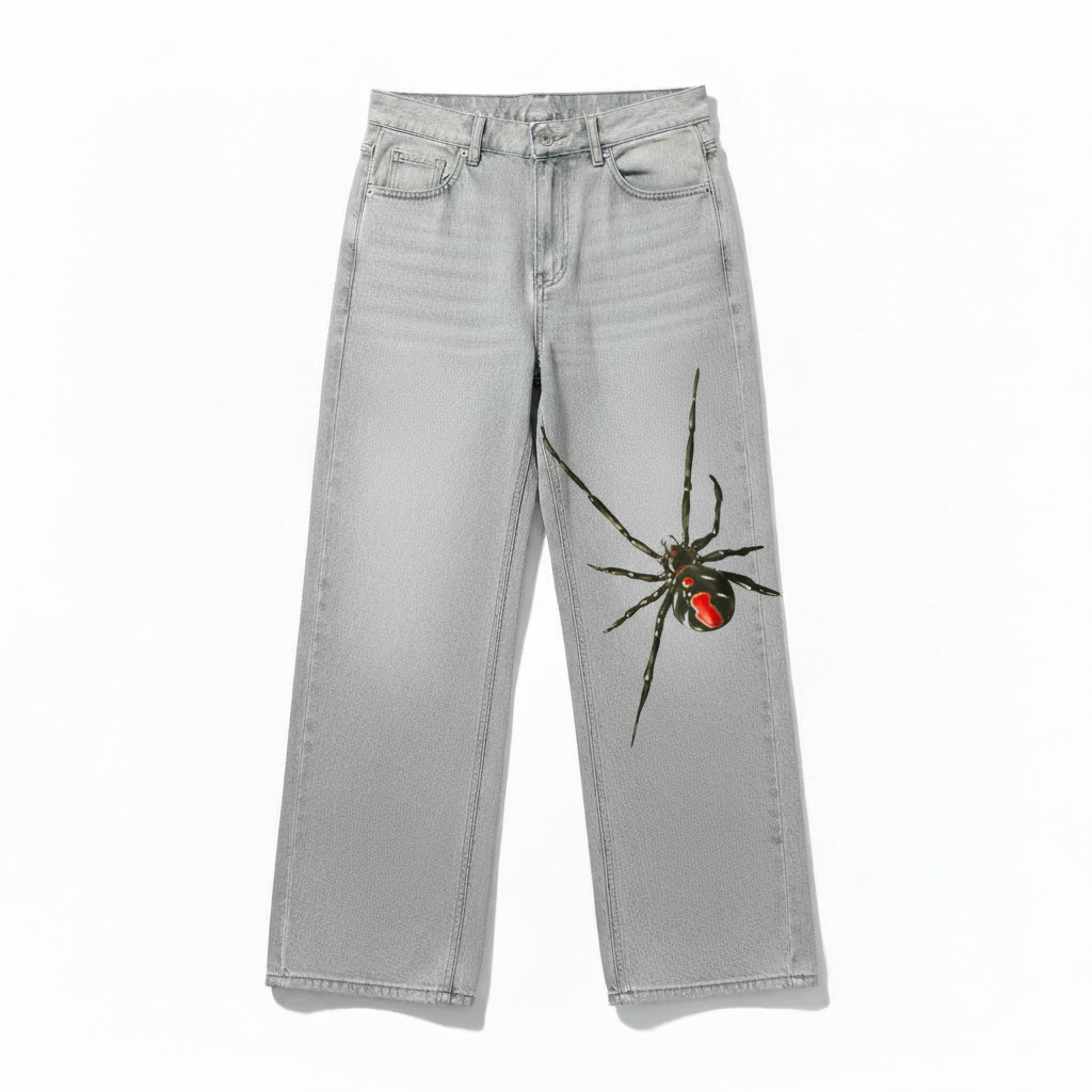 Grey Light Wash Jeans with Redback Spider Artwork