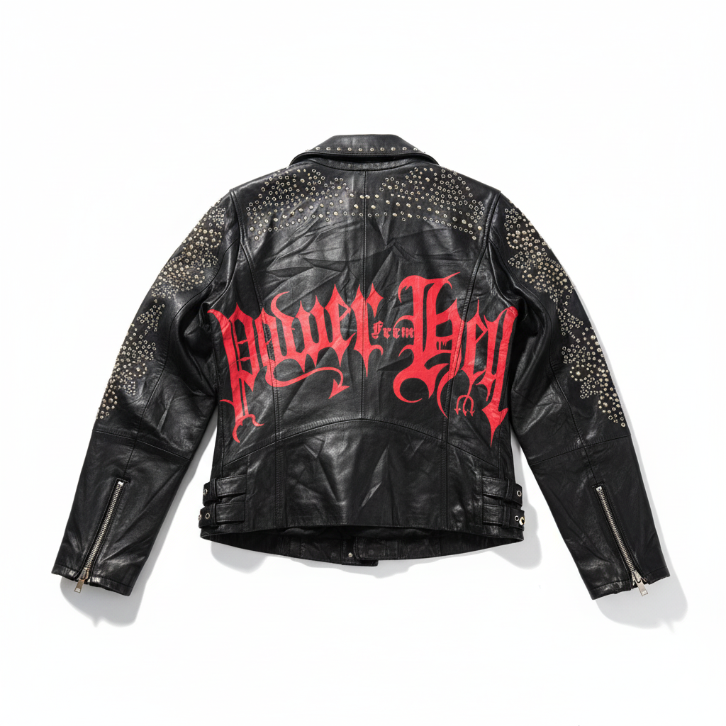 Punk Rock Red Artwork Studded Leather Jacket
