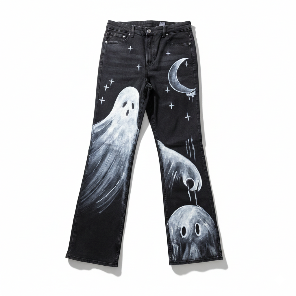 Spooky Spirit Hand-Painted Jeans