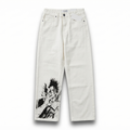 Off-White Wide Leg Jeans with Edgy Anime Vagabond