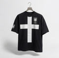 Drop Shoulder T-Shirt - Black with White Cross & Cres