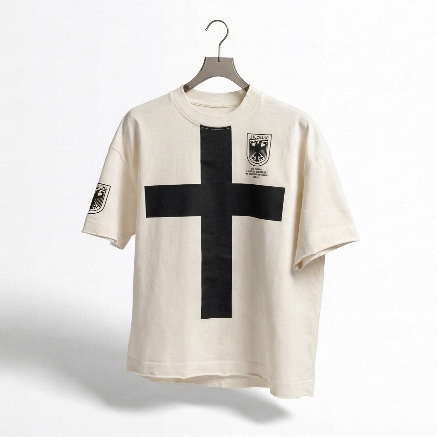 Vintage-Inspired Distressed Emblem Tee - Off-White