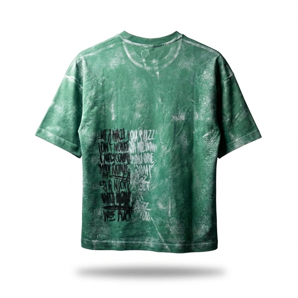Shadow Heist" Hand-painted Tee - Marbled Forest Green