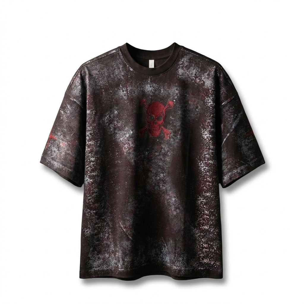 Ironheart Skull" Hand-painted Distressed Oversized Tee