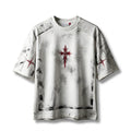 Ashen Cross "Shattered Stars" hand painted Tee - White/Crimson
