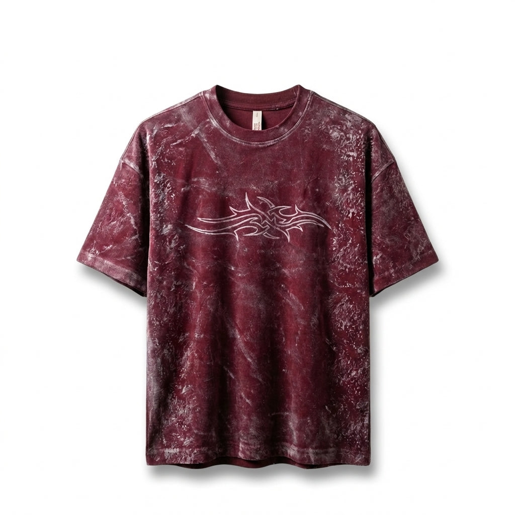 Cyber-Sigil & Soul" Anime hand-painted Tee - Deep Wine