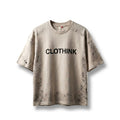 CLOTHINK "1972" Heritage Distressed hand-painted Tee - Sand/Charcoal