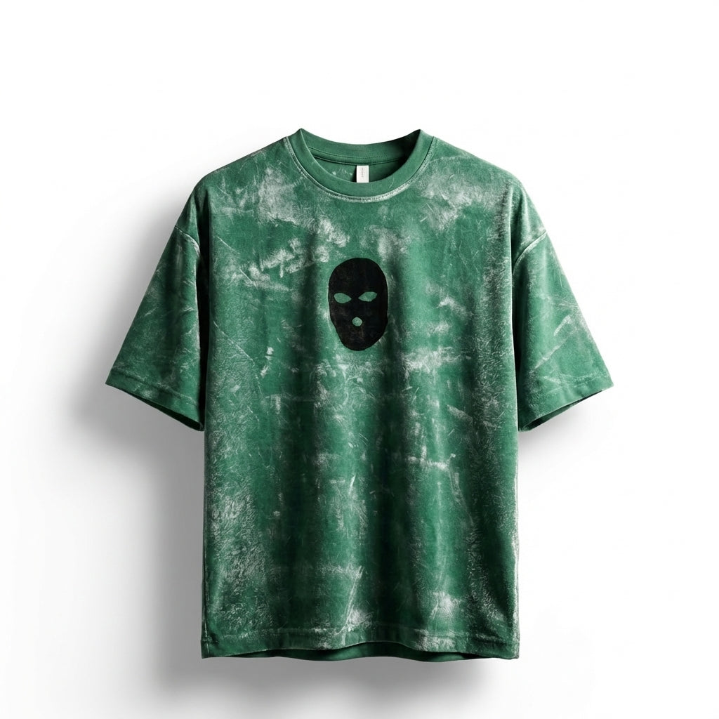 Shadow Heist" Hand-painted Tee - Marbled Forest Green