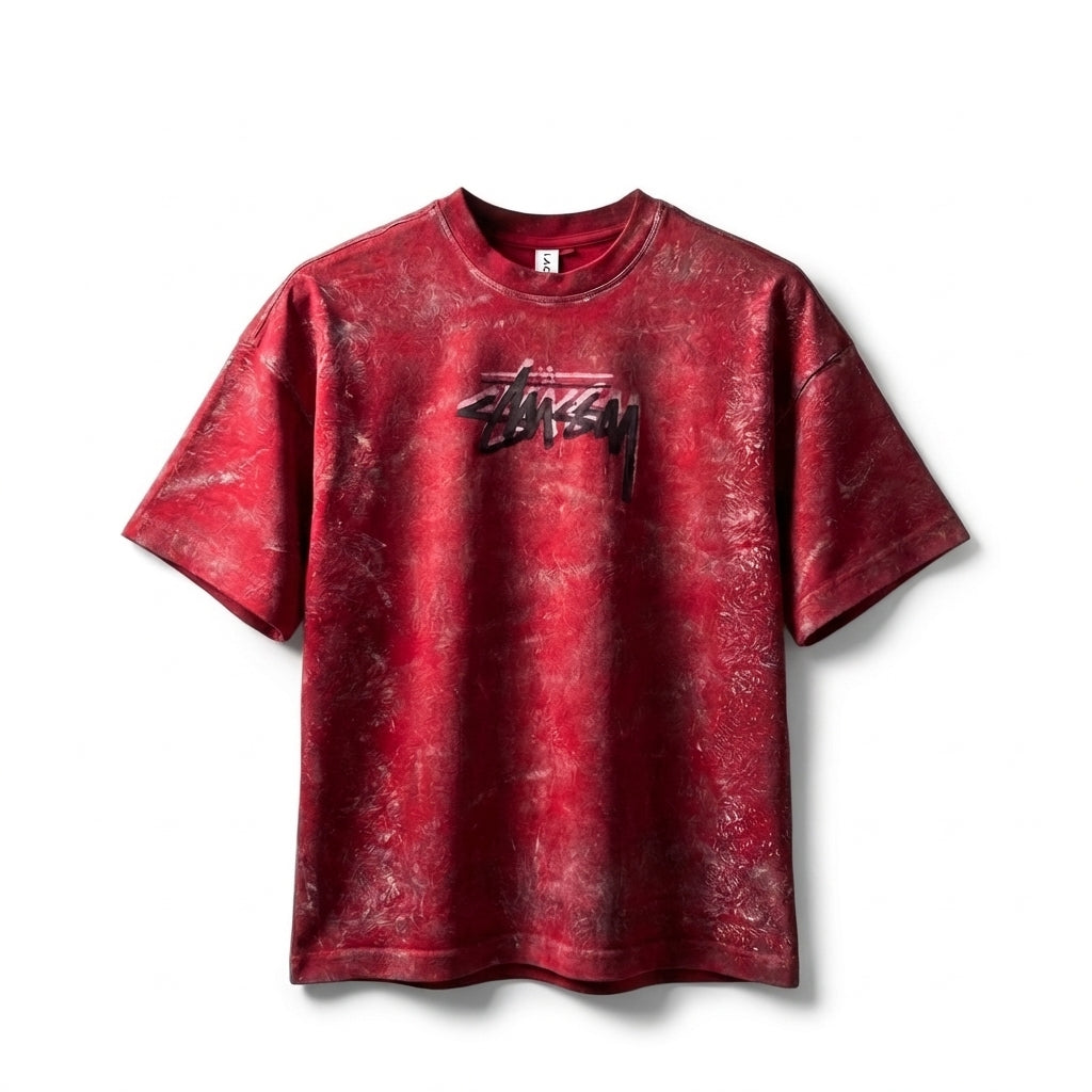Stüssy "Oxidized" Heavyweight hand-painted Tee - Deep Red