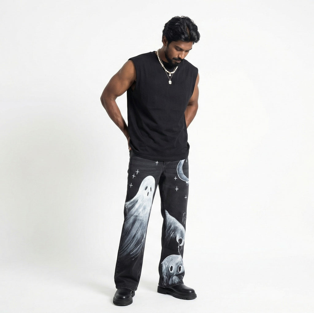 Spooky Spirit Hand-Painted Jeans