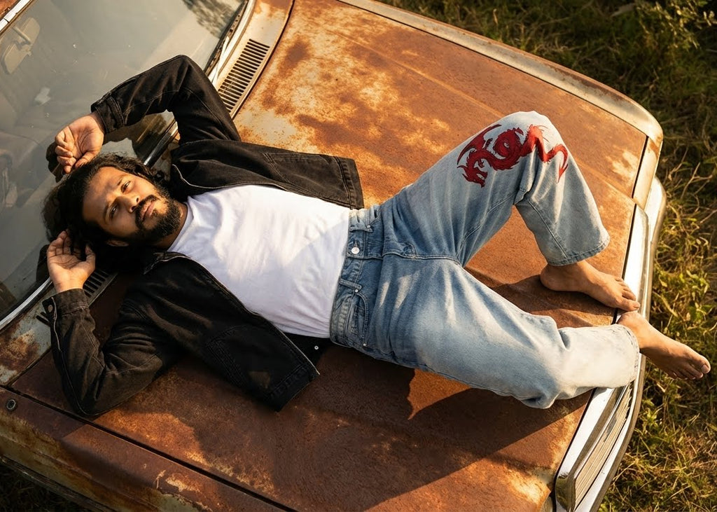 Hand-Painted Red Dragon Jeans