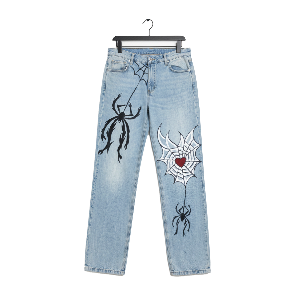Hand-Painted Spider Web Denim