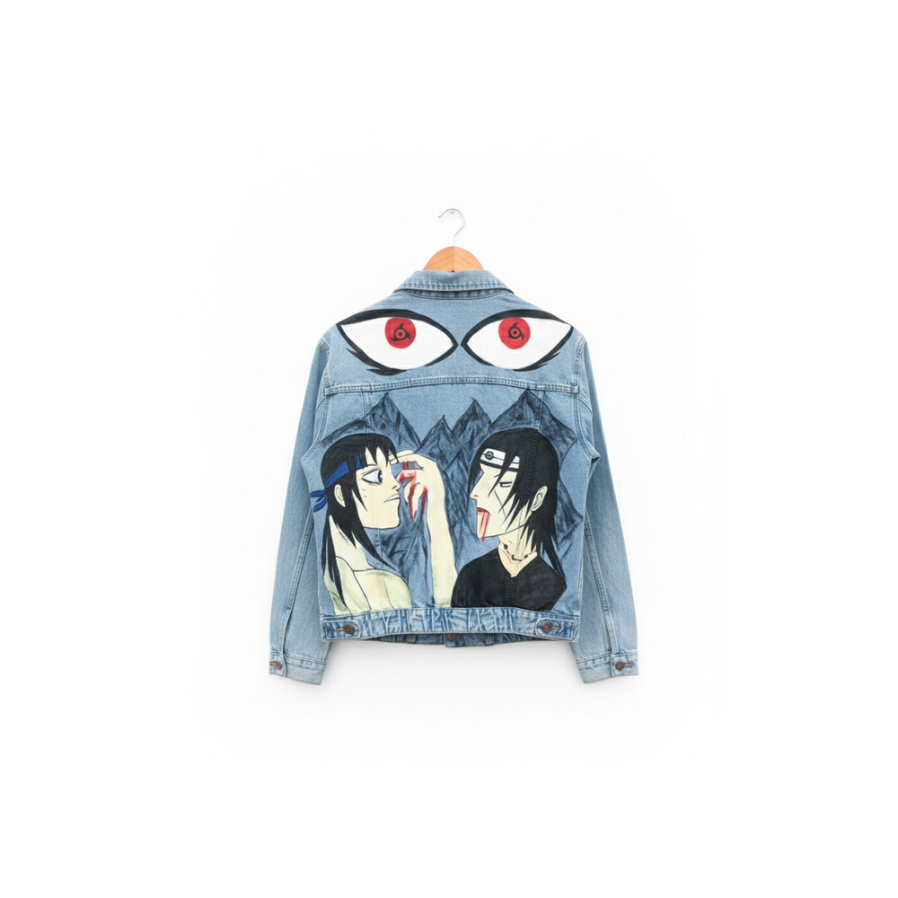 Hand-Painted Denim Jacket Anime Duo