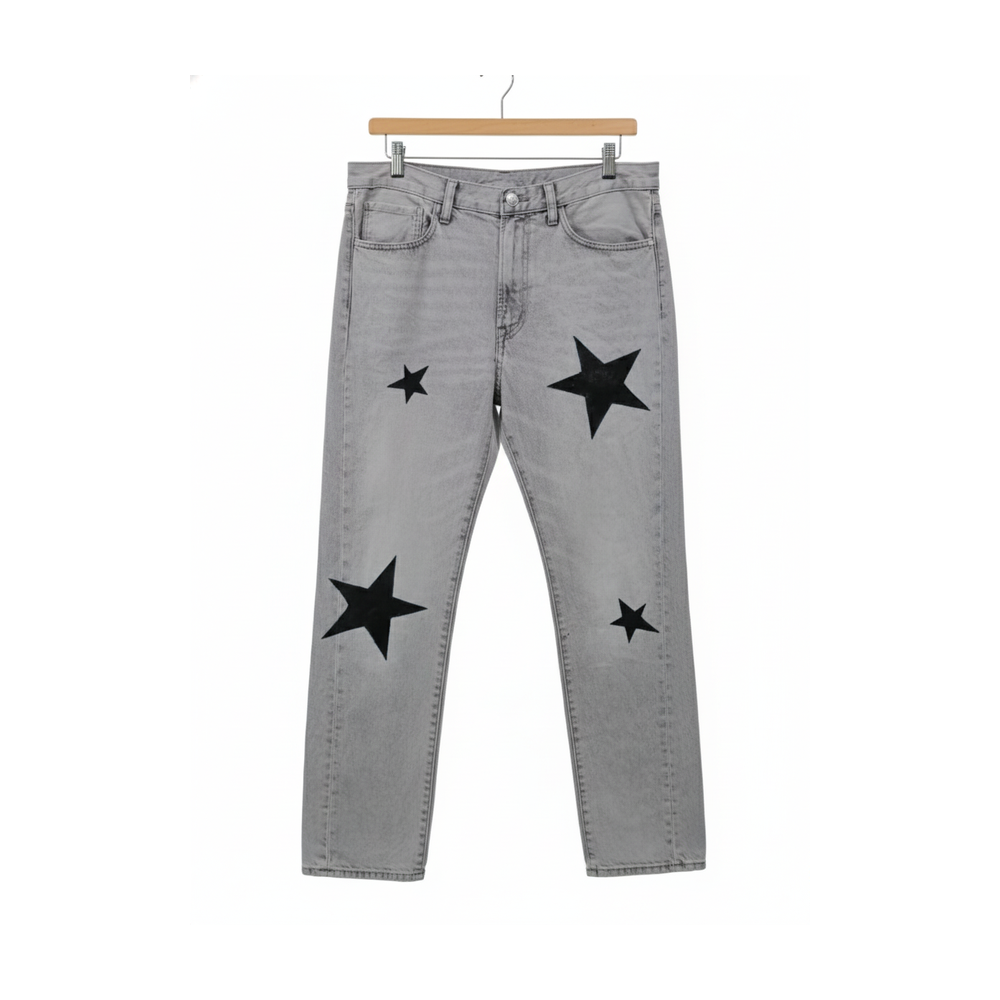 Hand-Painted Jeans Grey