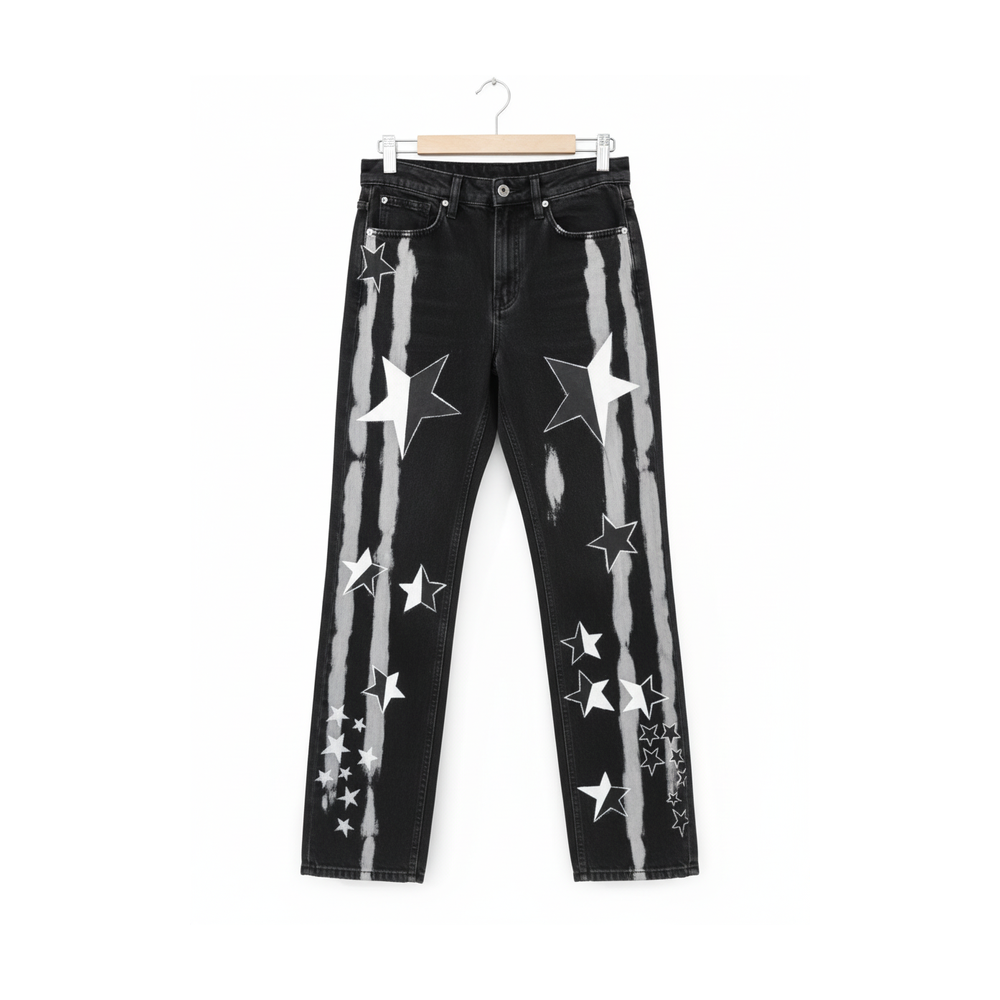 Hand-Painted Jeans Black